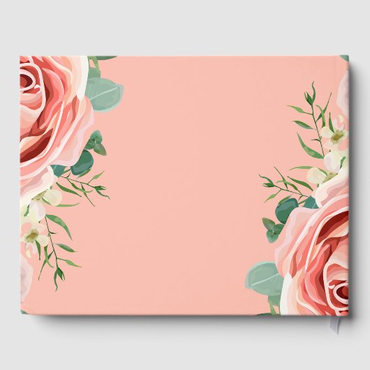 Koraal Roze Bloemen Elegante Bloemen Huwelijk Cust Gastenboek (Achterkant)