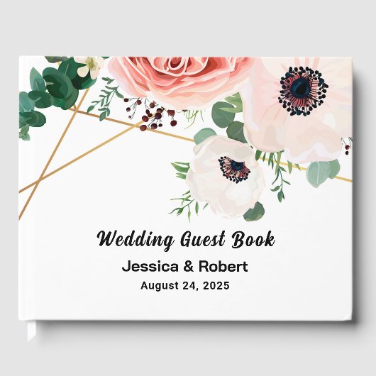Koraal Roze Bloemen Elegante Bloemen Huwelijk Cust Gastenboek (Voorkant)