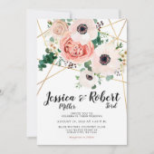 Koraal Roze Bloemen Elegante Bruiloft Achternamen Kaart (Voorkant)