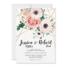 Koraal Roze Bloemen Elegante Bruiloft Achternamen