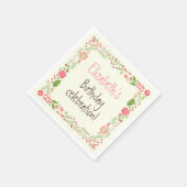 Koraal Roze Bloemen Grens Verjaardagsfeest Servet (Hoek)