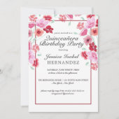 Koraal Roze Bloemen Waterverf Quinceañera Verjaard Kaart (Voorkant)