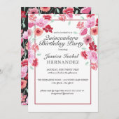 Koraal Roze Bloemen Waterverf Quinceañera Verjaard Kaart (Voorkant / Achterkant)