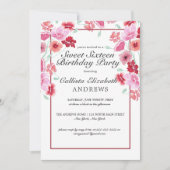 Koraal Roze Bloemen Waterverf Sweet 16 Birthday Kaart (Voorkant)