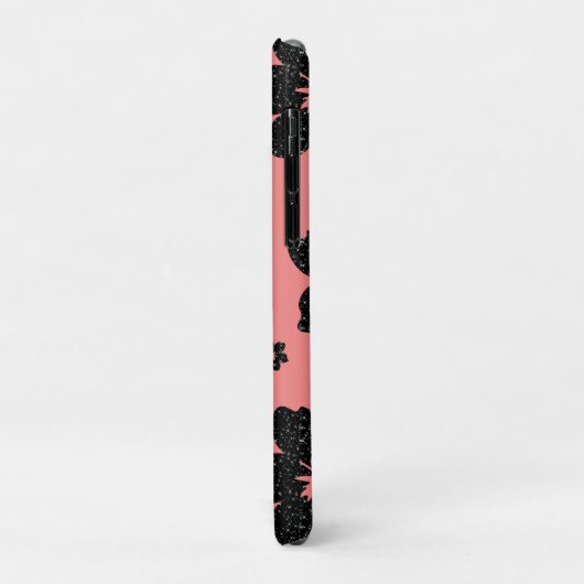 Koraal Roze Bloemen Zwarte glinstering Glitter Flo Case-Mate iPhone Case (Achterkant/links)