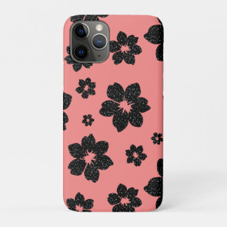Koraal Roze Bloemen Zwarte glinstering Glitter Flo Case-Mate iPhone Case