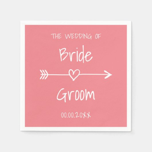 Koraal roze bohemian stijl papier bruiloft servett servetten (Voorkant)