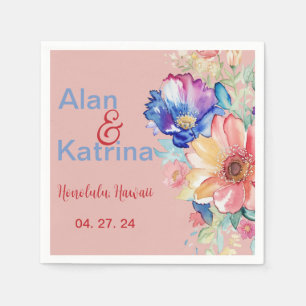 Koraal Roze Bold Wildflower Bloemen Bruiloft Servet