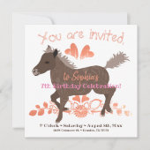 Koraal, Roze, Bruin Pony Verjaardagsfeestuitnodigi Kaart (Voorkant)