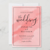 Koraal Roze Eenvoudige Elegante Waterverf Wedding Kaart (Voorkant)