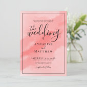 Koraal Roze Eenvoudige Elegante Waterverf Wedding Kaart (Staand voorkant)