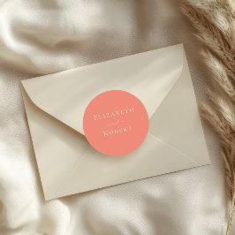 Koraal Roze Eenvoudige Minimalistische Trouwnamen Ronde Sticker