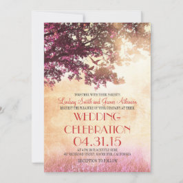 Koraal roze eik boom & liefde vogels bruiloft uitn kaart