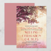 Koraal roze eik boom & liefde vogels bruiloft uitn kaart (Voorkant / Achterkant)