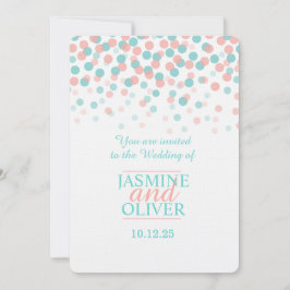 Koraal roze en blauwgroen groen blauw bruiloft uit kaart