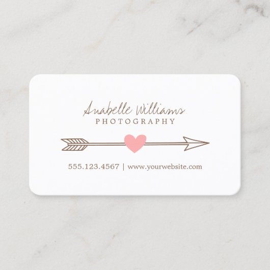 Koraal Roze en Bruin Hart en Pijl Visitekaartje (Voorkant)
