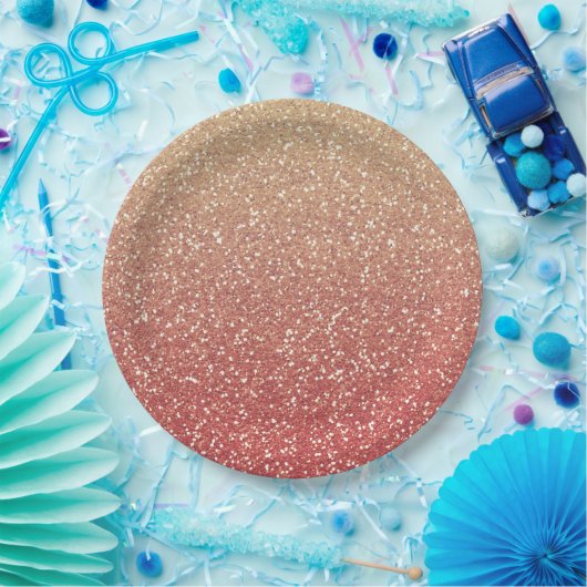 Koraal Roze en Gouden Faux Glitter Papieren Bordje (Feest)