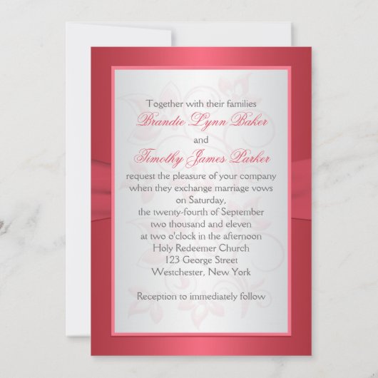 Koraal Roze en Grijs Bloemen Harten Bruiloft Uitno Kaart (Achterkant)