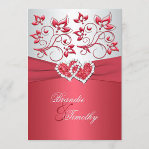 Koraal Roze en Grijs Bloemen Harten Bruiloft Uitno Kaart