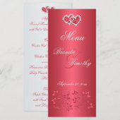 Koraal Roze en Grijs Bloemen Harten Menu Kaart (Voorkant / Achterkant)