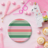 Koraal, roze en groene strepen papieren bordje (Feest)