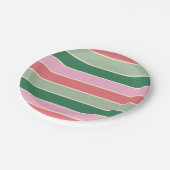 Koraal, roze en groene strepen papieren bordje (Gekanteld)