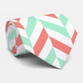 Koraal Roze en Mint Groen Herringbone Patroon Stropdas (Opgerold)