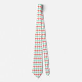 Koraal Roze en Mint Houndstooth Patroon Stropdas (Voorkant)