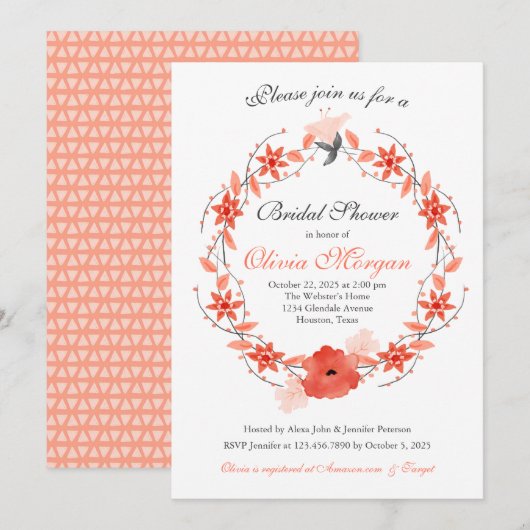 Koraal Roze en Oranje bloemenkrans vrijgezellenfee Kaart (Voorkant / Achterkant)