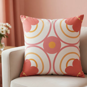 Koraal Roze En Oranje Moderne Geometrische Cirkel Kussen