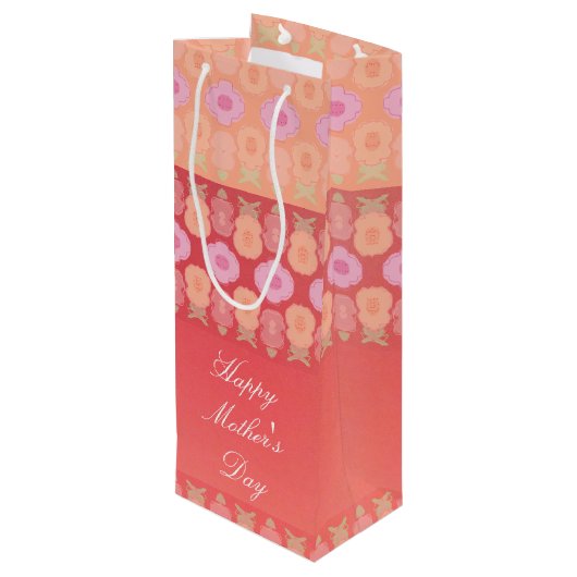 Koraal roze en perzik wijn cadeautas (Achterkant Gekanteld)