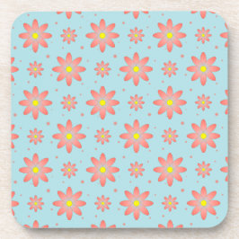 Koraal roze en poeder blauw delicate daisy bloemen bier onderzetter