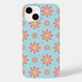 Koraal roze en poeder blauw delicate daisy bloemen Case-Mate iPhone 14 hoesje