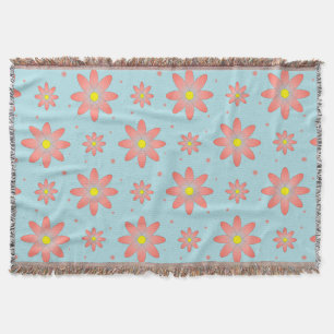 Koraal roze en poeder blauw delicate daisy bloemen deken