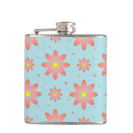 Koraal roze en poeder blauw delicate daisy bloemen heupfles