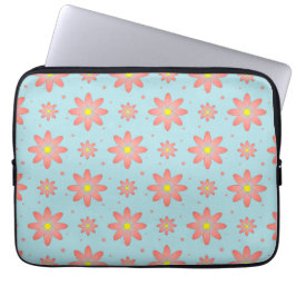 Koraal roze en poeder blauw delicate daisy bloemen laptop sleeve