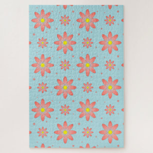 Koraal roze en poeder blauw delicate daisy bloemen legpuzzel