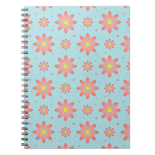 Koraal roze en poeder blauw delicate daisy bloemen notitieboek
