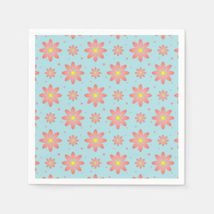 Koraal roze en poeder blauw delicate daisy bloemen servet