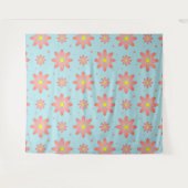 Koraal roze en poeder blauw delicate daisy bloemen wandkleed (Voorkant (horizontaal))