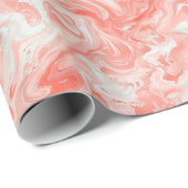 Koraal Roze en Wit Marmer-achtige Vloeistof Patroo Cadeaupapier (Rol Hoek)