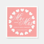 Koraal roze en wit Mr. Mrs bruiloftsservetten Servetten (Voorkant)