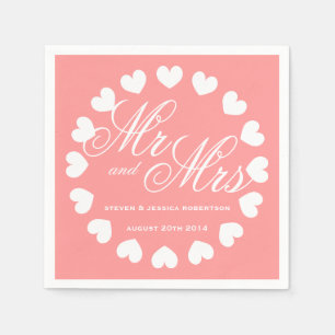Koraal roze en wit Mr. Mrs bruiloftsservetten Servetten