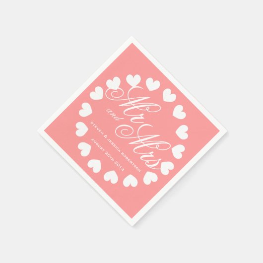 Koraal roze en wit Mr. Mrs bruiloftsservetten Servetten (Hoek)