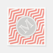 Koraal Roze en Witte Chevron met Monogram Servet (Voorkant)