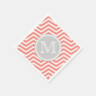 Koraal Roze en Witte Chevron met Monogram Servet