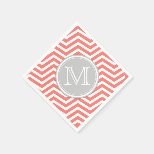 Koraal Roze en Witte Chevron met Monogram Servet (Hoek)