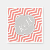Koraal Roze en Witte Chevron met Monogram Servetten (Voorkant)