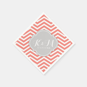 Koraal Roze en Witte Chevron met Monogram Servetten