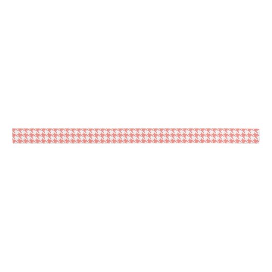 Koraal Roze en Witte Houndstooth Patroon Grosgrain Lint (Voorkant)